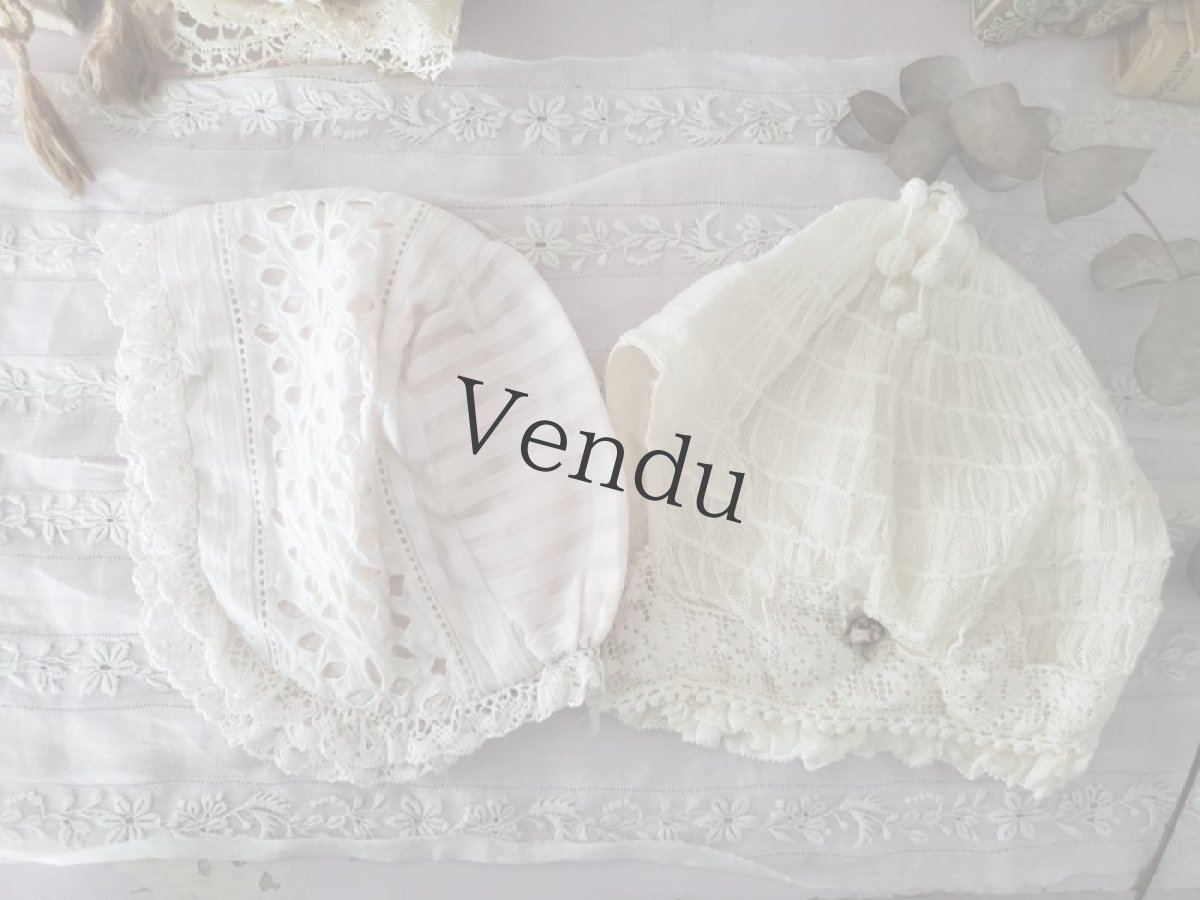 画像8: フランスヴィンテージ　カットワーク刺繍のちいさなボネ (8)