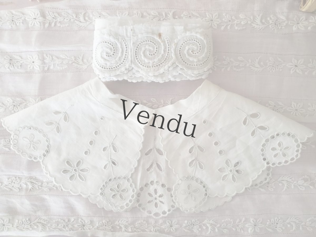 画像5: フランスヴィンテージ　カットワーク刺繍のちいさなつけ襟 (5)