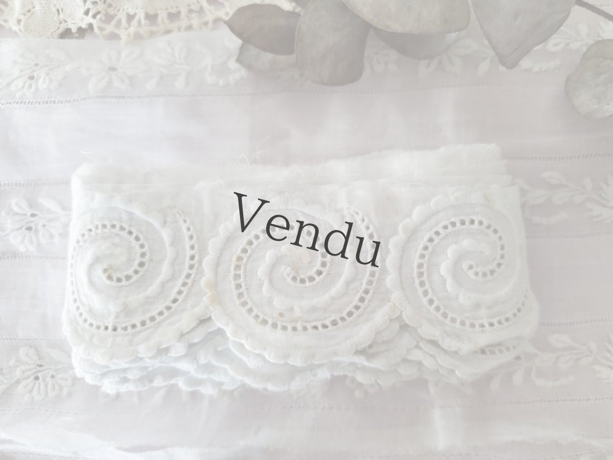 画像3: フランスアンティーク　くるくるうずまき刺繍のスカラップレース 250cm (3)