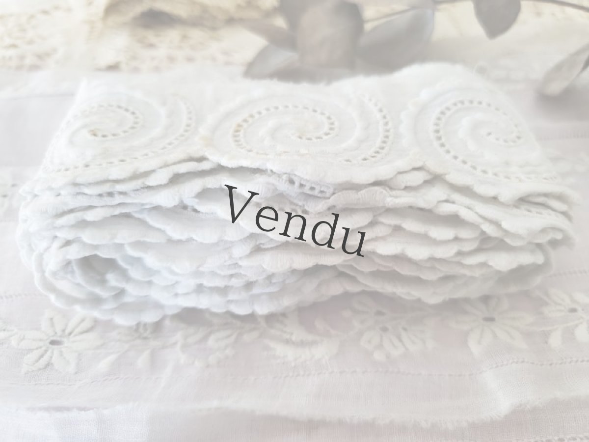 画像4: フランスアンティーク　くるくるうずまき刺繍のスカラップレース 250cm (4)