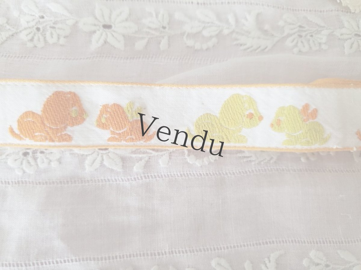 画像3: フランスヴィンテージ　わんこの親子刺繍リボン83cm (3)
