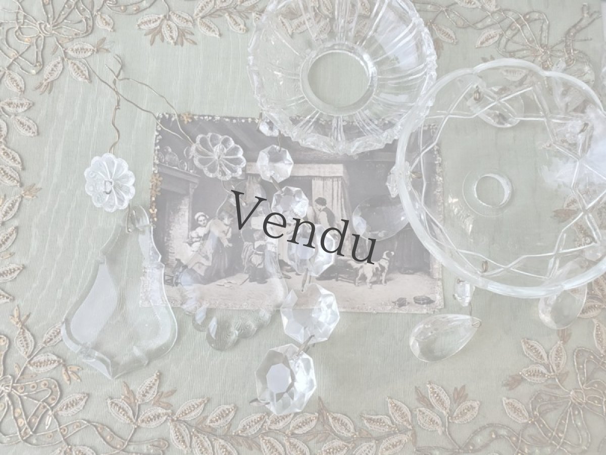 画像9: フランスアンティーク　シャンデリアパーツ／クリスタルガラス　ドロップ付きランプシェード　 (9)