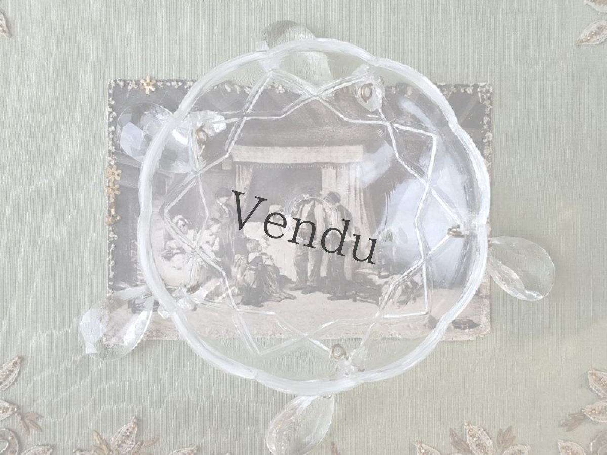 画像4: フランスアンティーク　シャンデリアパーツ／クリスタルガラス　ドロップ付きランプシェード　 (4)