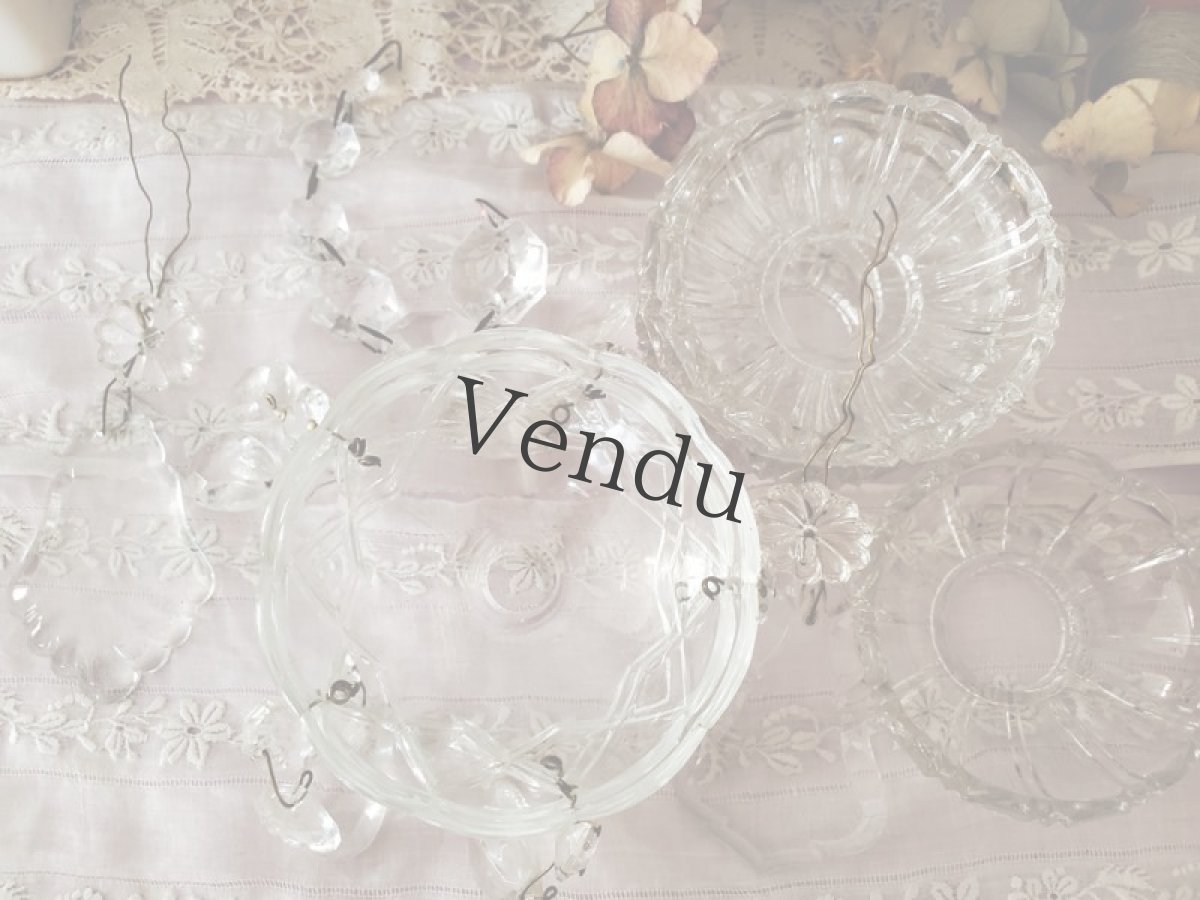 画像10: フランスアンティーク　シャンデリアパーツ／クリスタルガラス　ドロップ付きランプシェード　 (10)