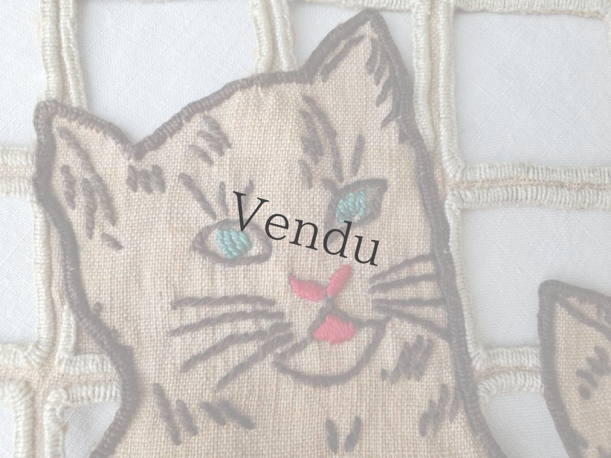 画像3: フランス 1900年前後 手刺繍作品 ３匹の猫 (3)