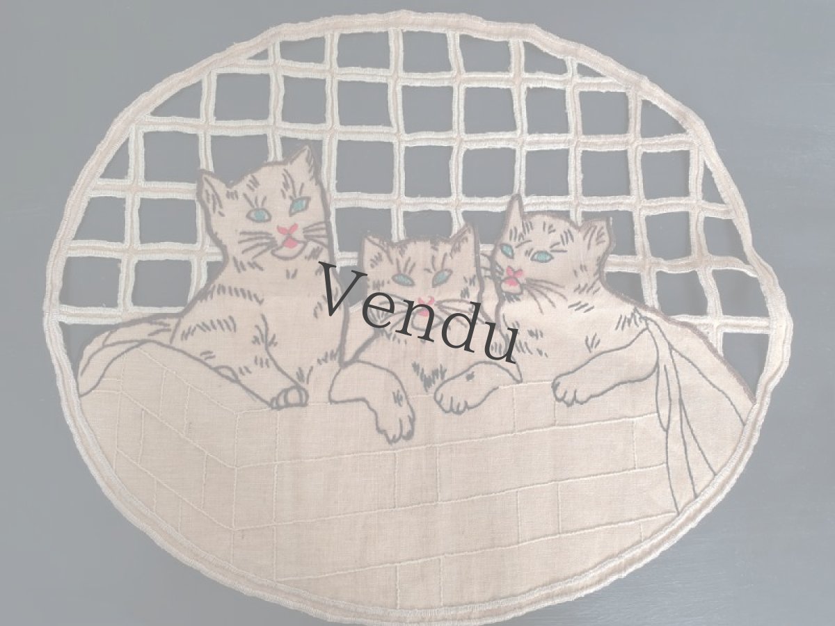 画像5: フランス 1900年前後 手刺繍作品 ３匹の猫 (5)