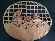 画像5: フランス 1900年前後 手刺繍作品 ３匹の猫 (5)