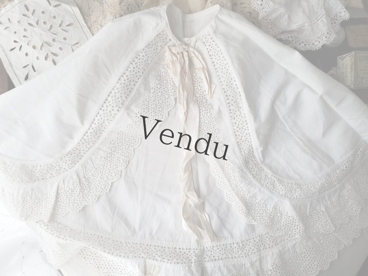 画像2: フランスヴィンテージ　子ども用ケープ Broderie Anglaise ブロードリー アングレーズ  (2)