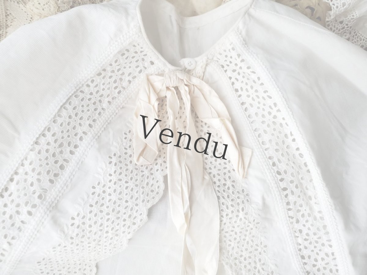 画像5: フランスヴィンテージ　子ども用ケープ Broderie Anglaise ブロードリー アングレーズ  (5)