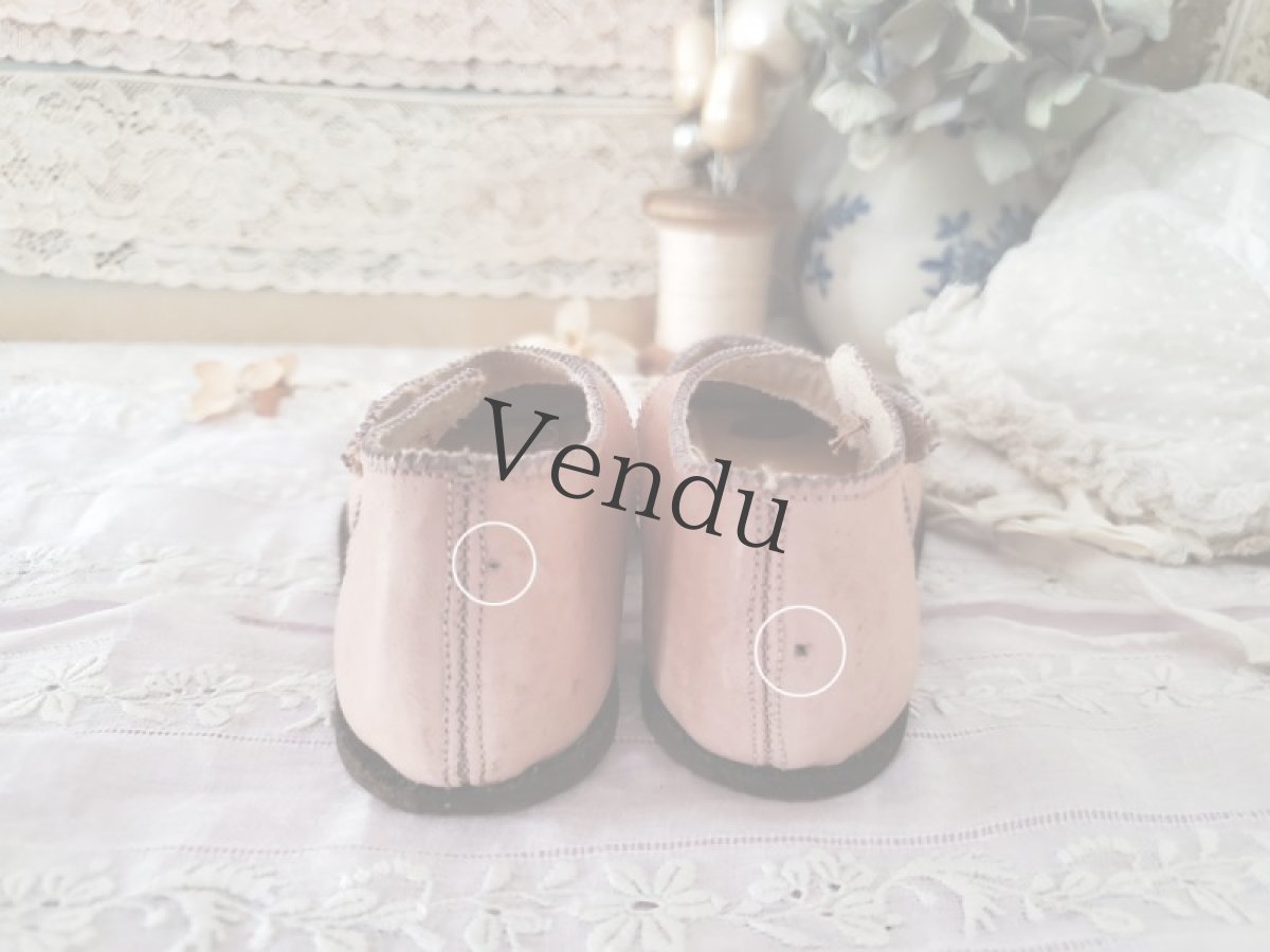 画像5: フランスヴィンテージ　べべ用　ピンクのストラップシューズ (5)