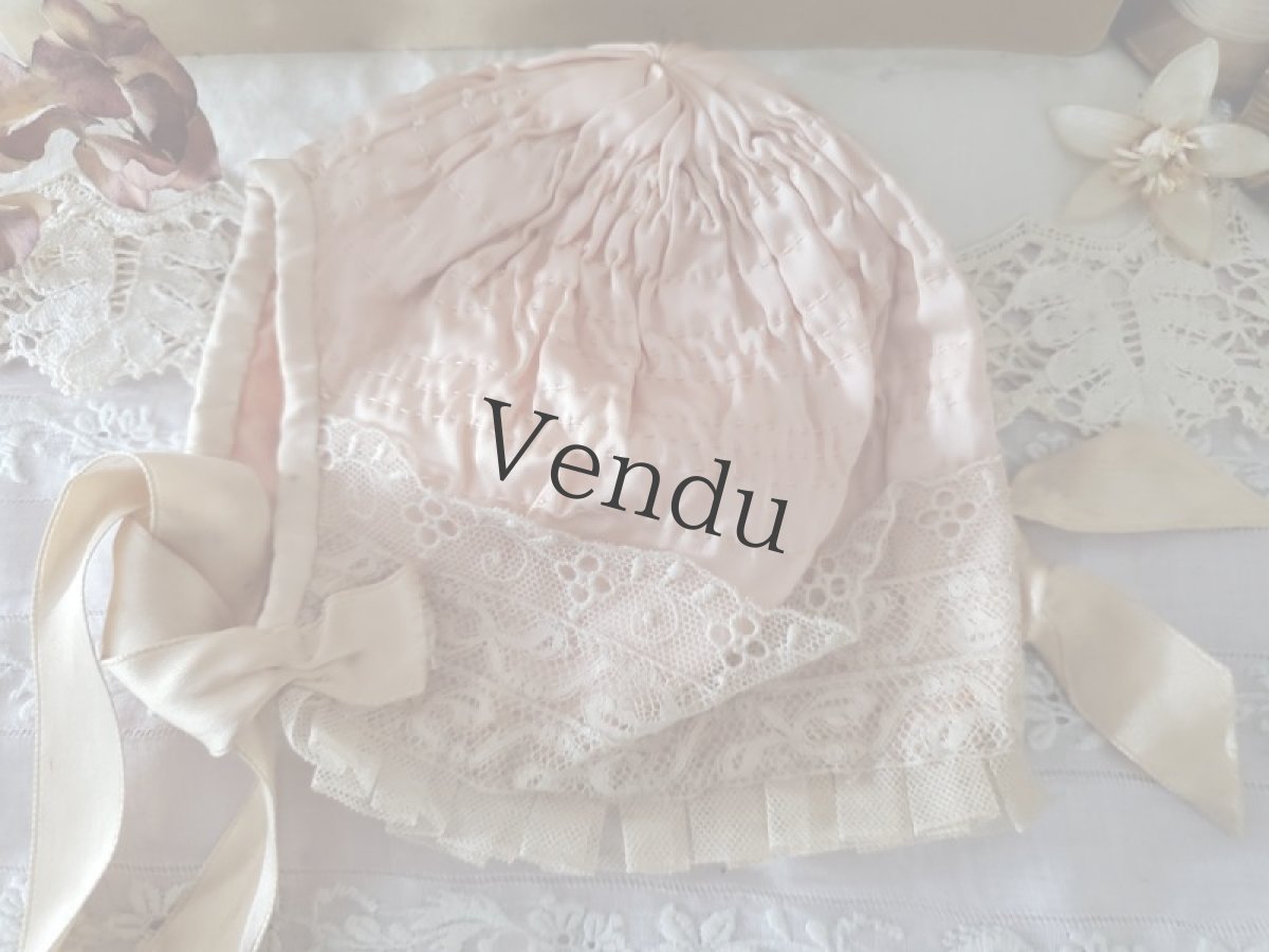 画像2: フランスアンティーク　ローズピンクのちいさなボネ (2)