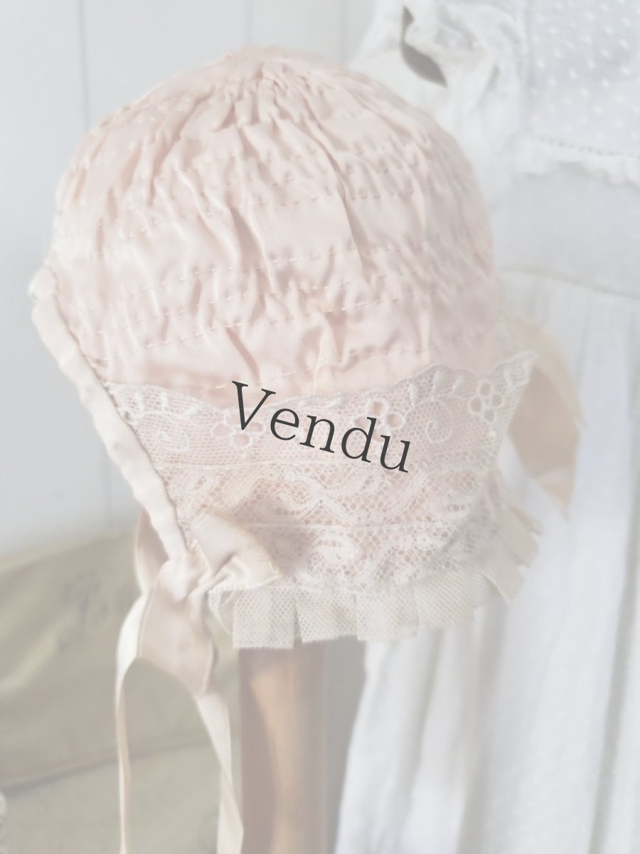 画像6: フランスアンティーク　ローズピンクのちいさなボネ (6)