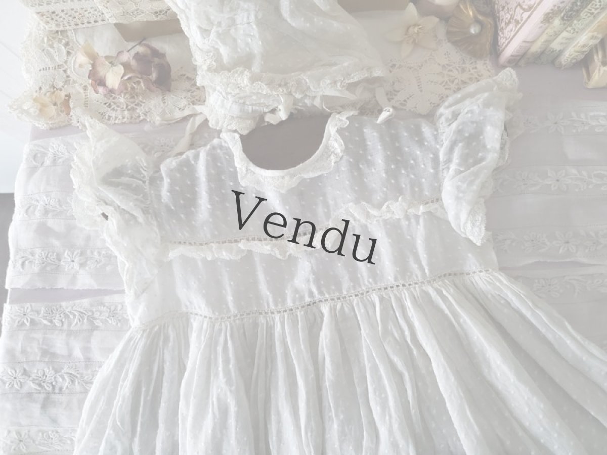 画像6: フランスアンティーク　べべのバテム(洗礼式）ドレスとボネのセット (6)