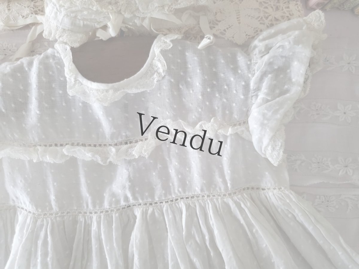画像7: フランスアンティーク　べべのバテム(洗礼式）ドレスとボネのセット (7)
