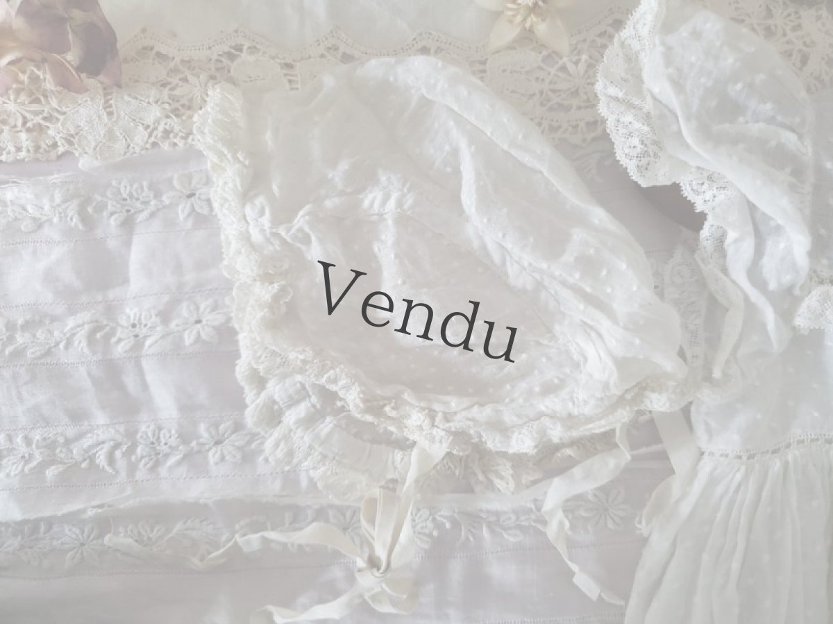 画像11: フランスアンティーク　べべのバテム(洗礼式）ドレスとボネのセット (11)