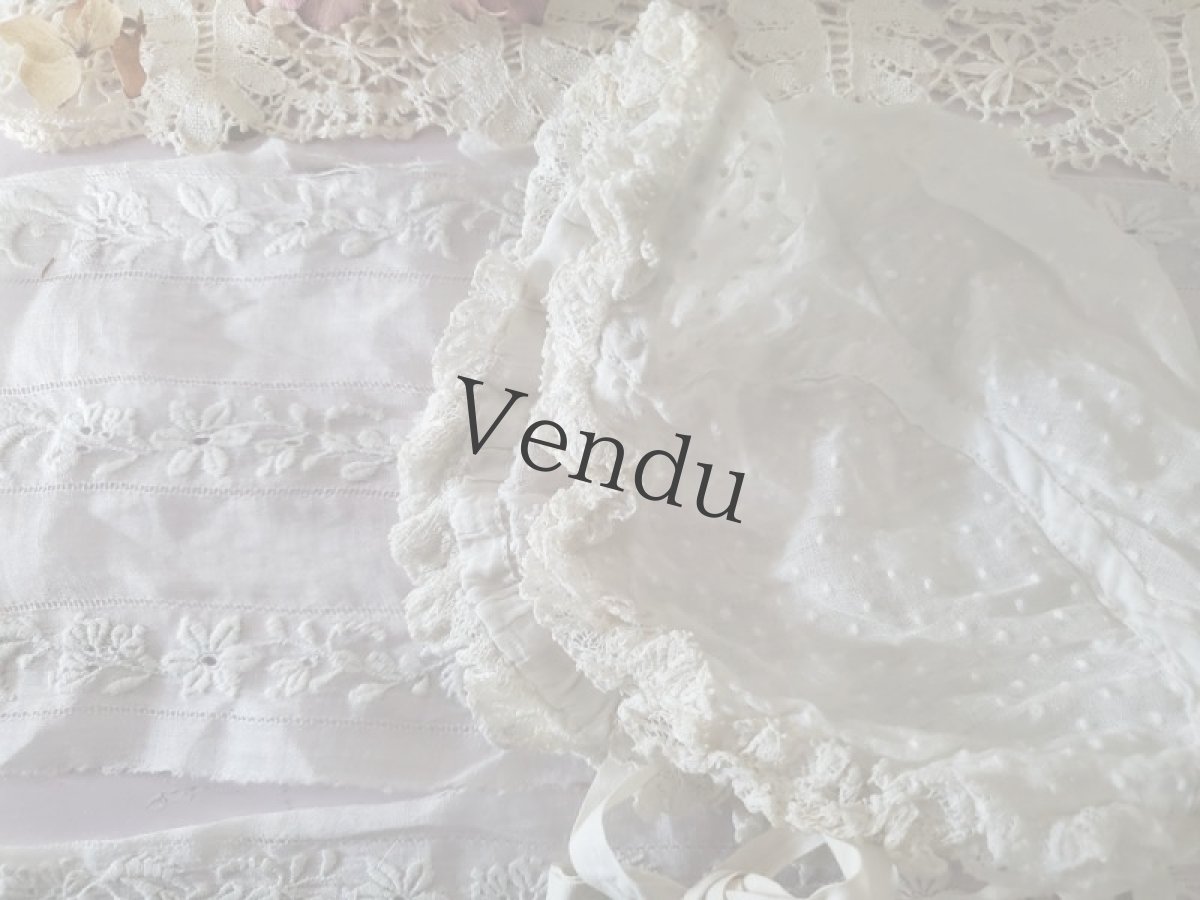 画像14: フランスアンティーク　べべのバテム(洗礼式）ドレスとボネのセット (14)