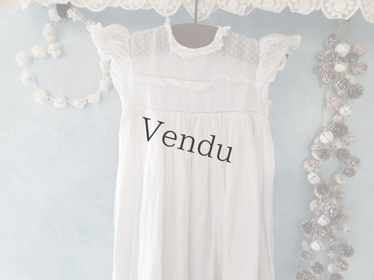 画像2: フランスアンティーク　べべのバテム(洗礼式）ドレスとボネのセット (2)