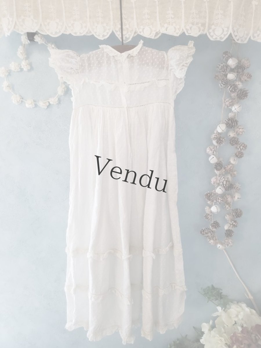 画像4: フランスアンティーク　べべのバテム(洗礼式）ドレスとボネのセット (4)
