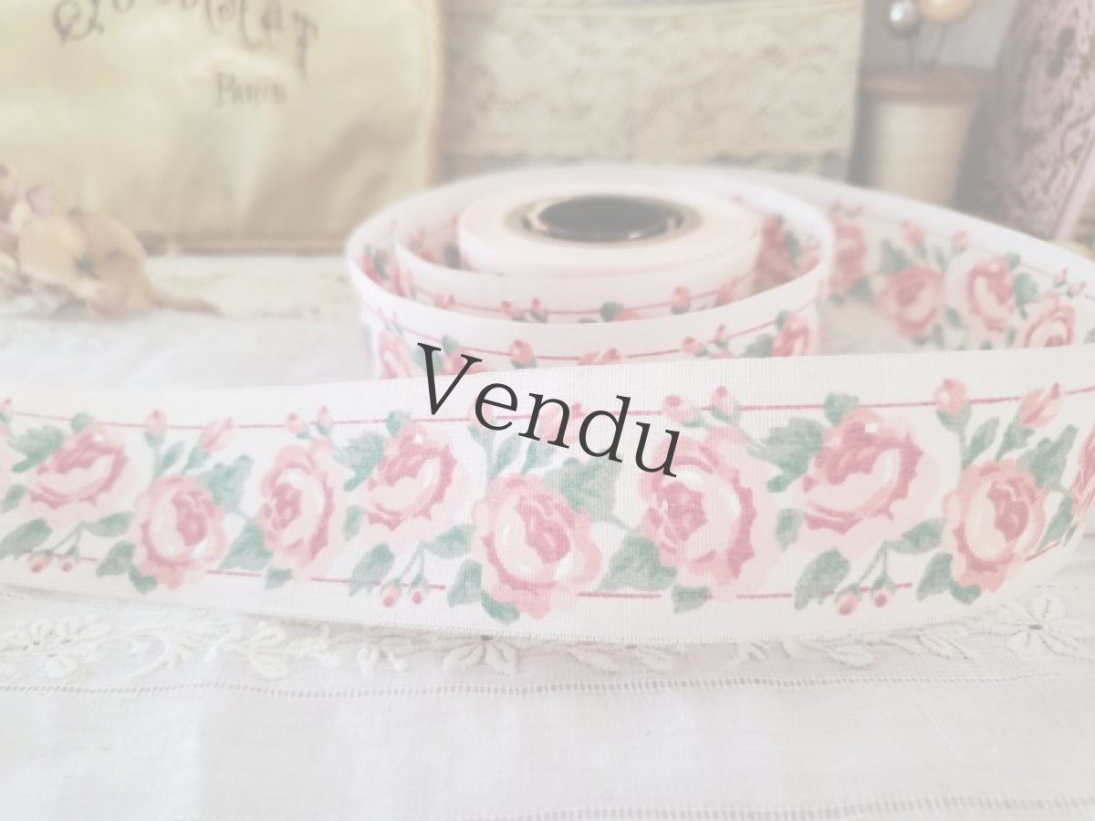 画像2: フランスヴィンテージ　ミニばら柄リボン (2)