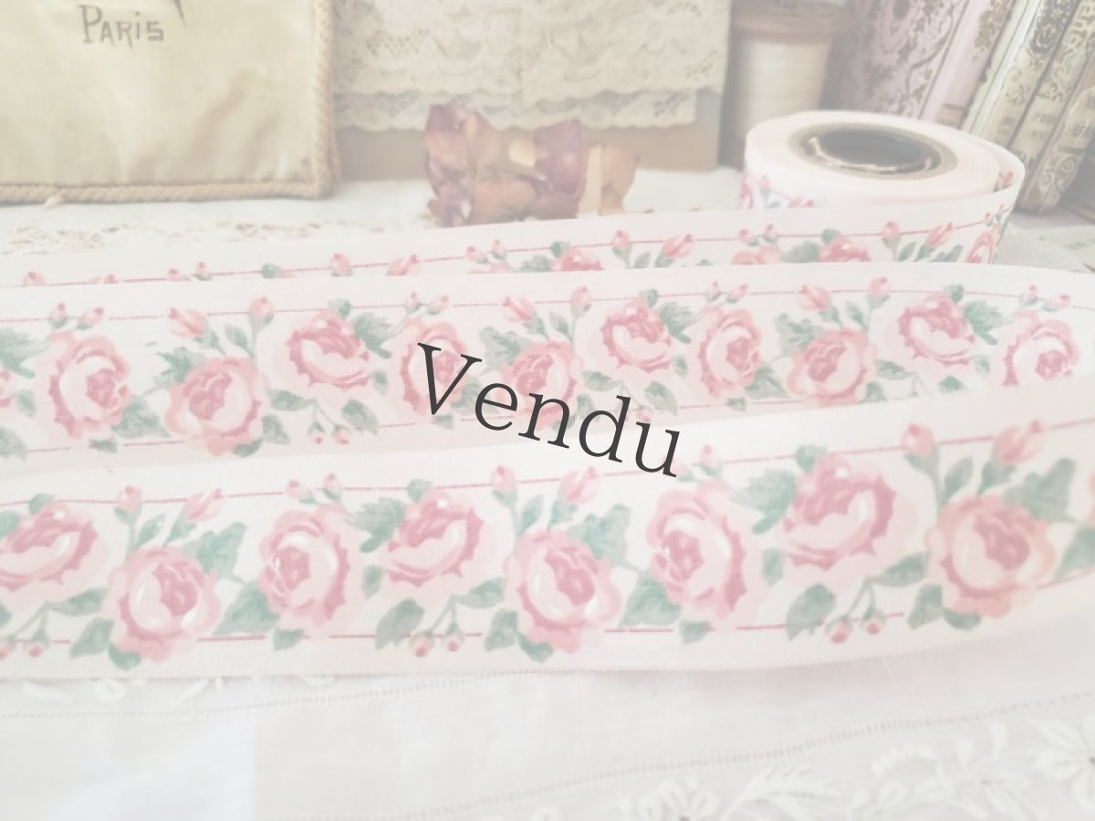 画像5: フランスヴィンテージ　ミニばら柄リボン (5)