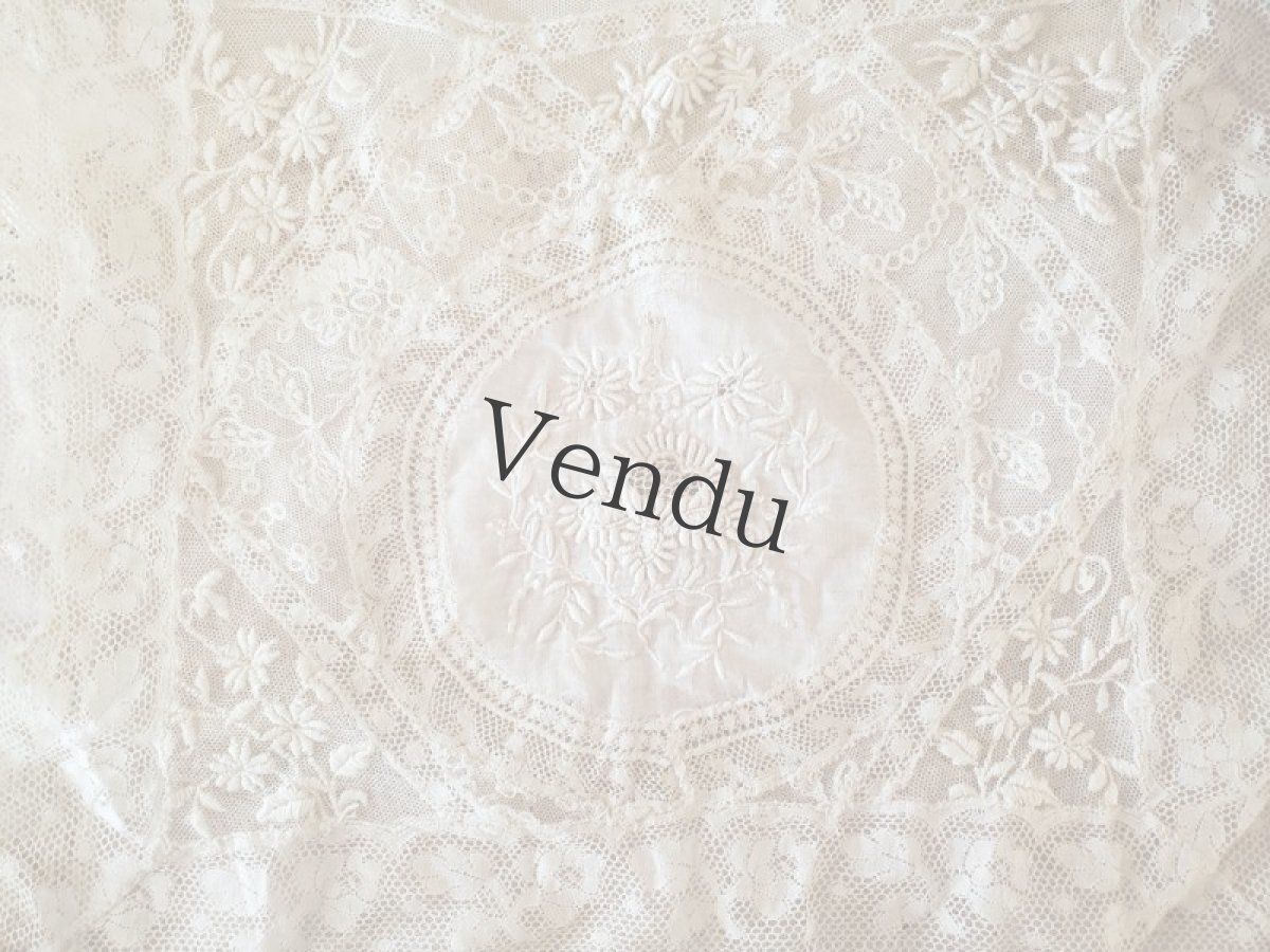 画像2: フランスアンティーク　ノルマンディレース　クッションカバー (2)