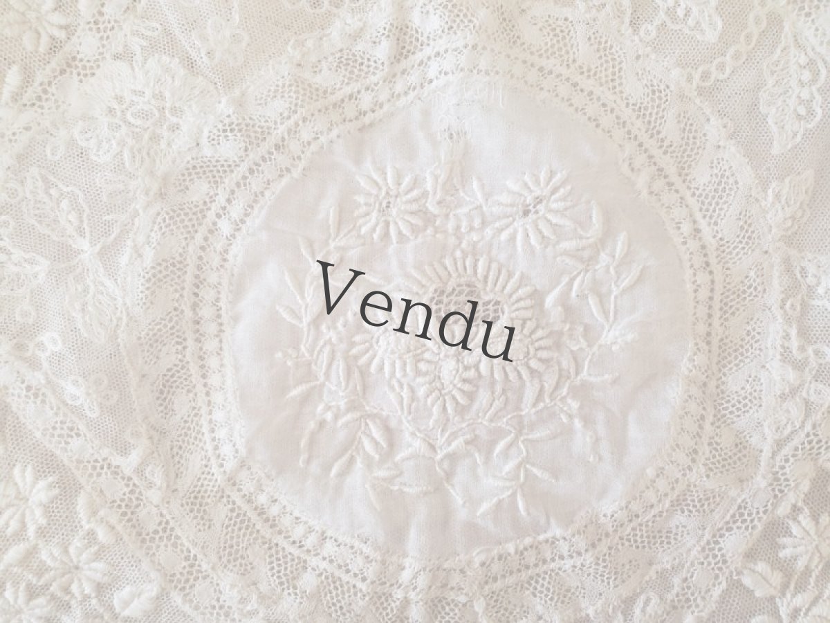 画像3: フランスアンティーク　ノルマンディレース　クッションカバー (3)