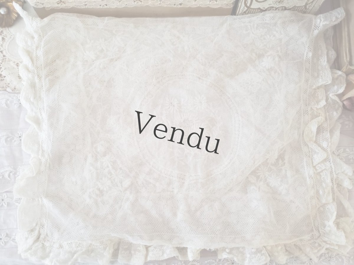 画像6: フランスアンティーク　ノルマンディレース　クッションカバー (6)