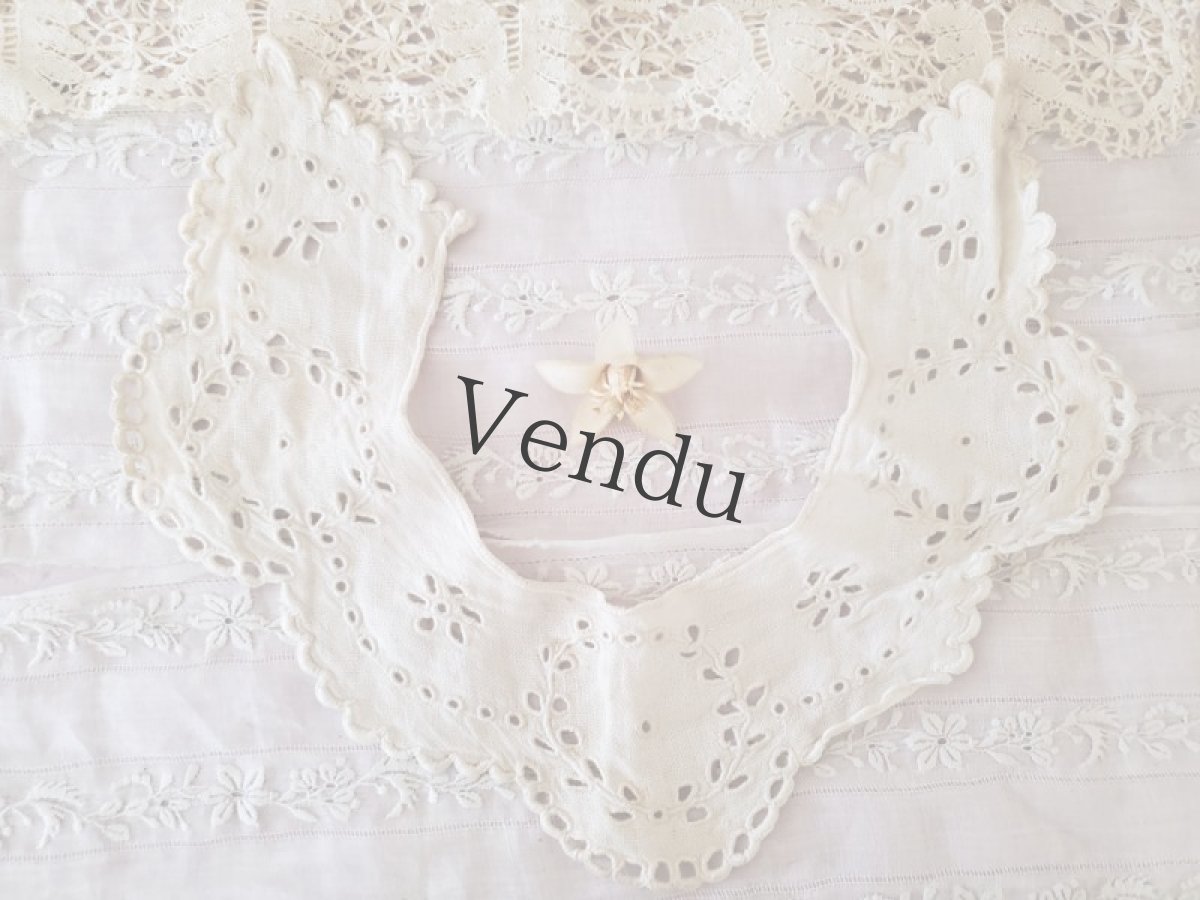 画像2: フランスアンティーク　手刺繍カットワーク　小さなつけ襟 (2)