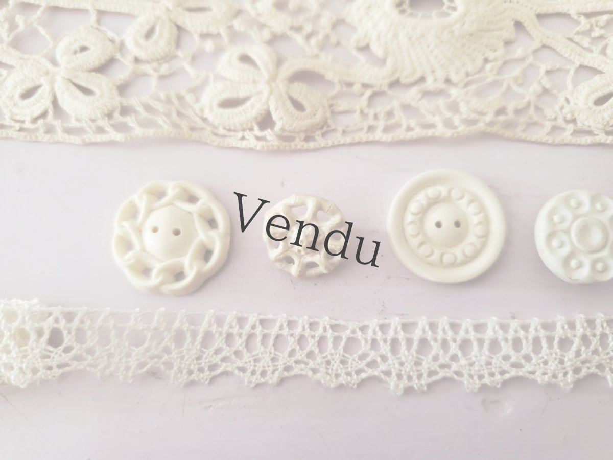 画像5: フランス蚤の市　レースとボタンのセット Blanc B (5)