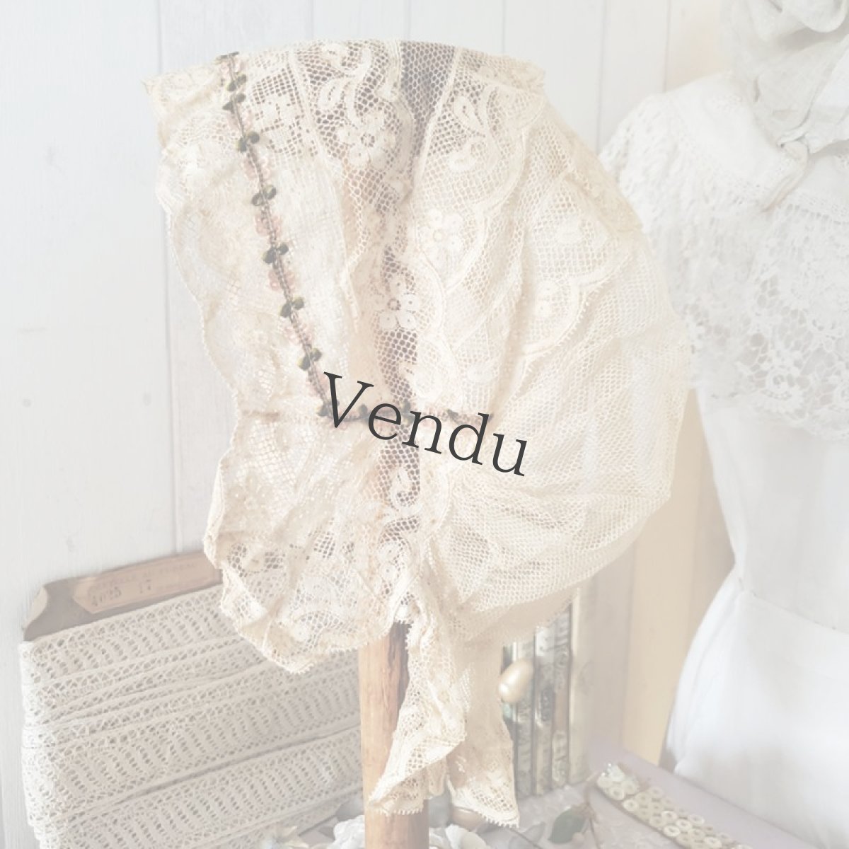 画像5: フランスアンティーク　ロココトリムとレースのボネ (5)