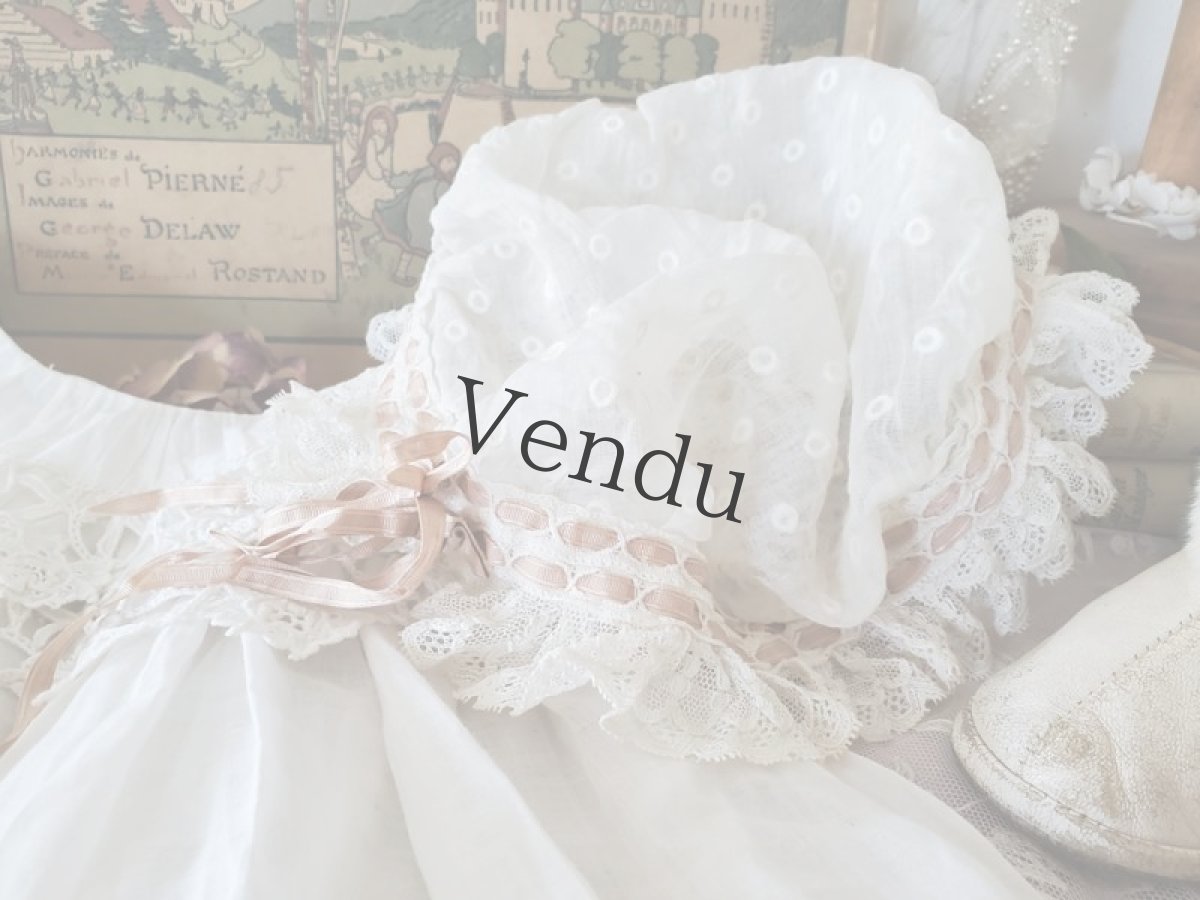 画像8: フランスヴィンテージ　ニ重リボンのちいさなボネ (8)