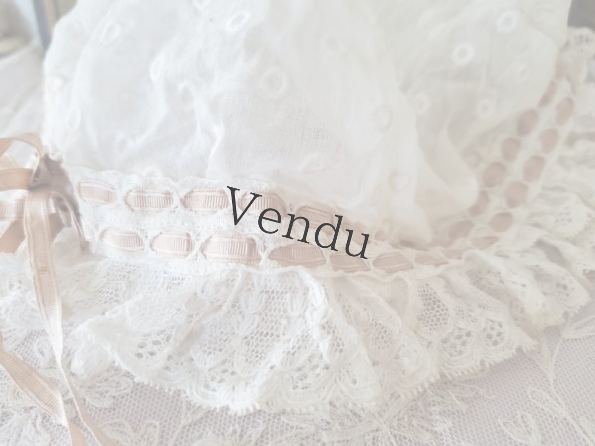 画像4: フランスヴィンテージ　ニ重リボンのちいさなボネ (4)