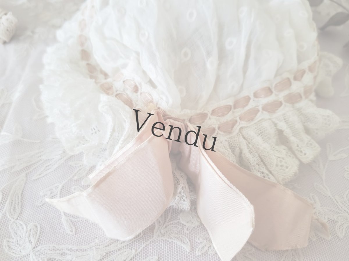 画像2: フランスヴィンテージ　ニ重リボンのちいさなボネ (2)