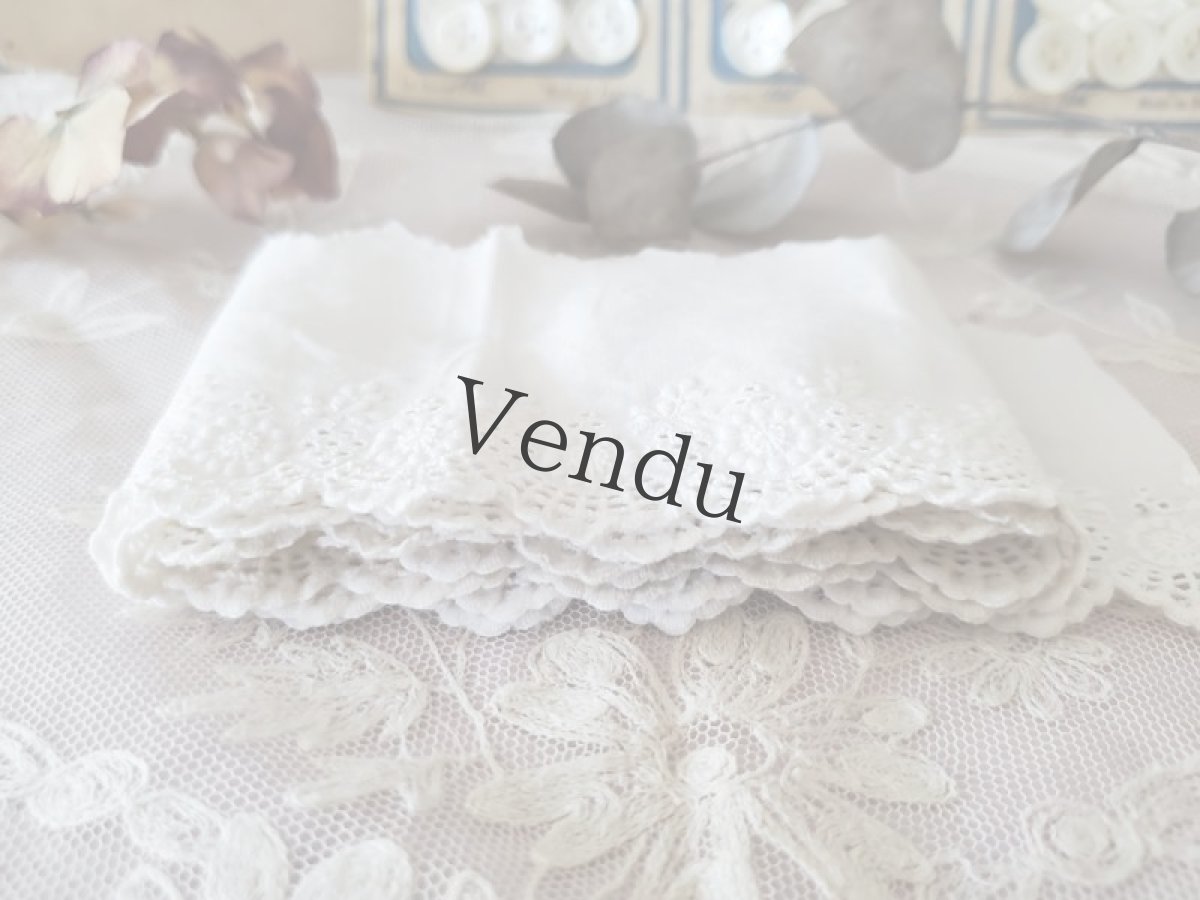 画像3: フランスアンティーク　ボタニカル柄 白糸刺繍 スカラップレース 70cm (3)