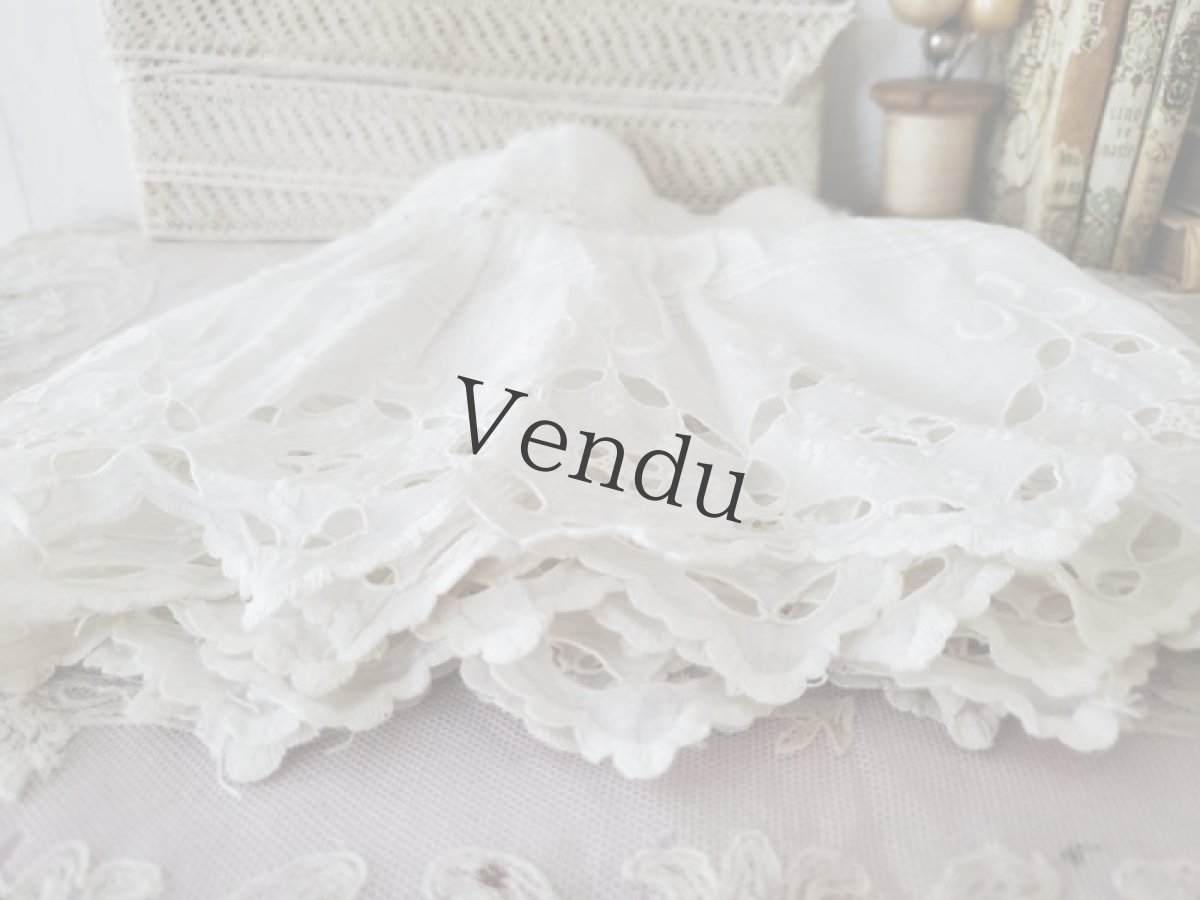 画像9: フランスアンティーク　カットワーク幅広レース端切れ 192cm (9)