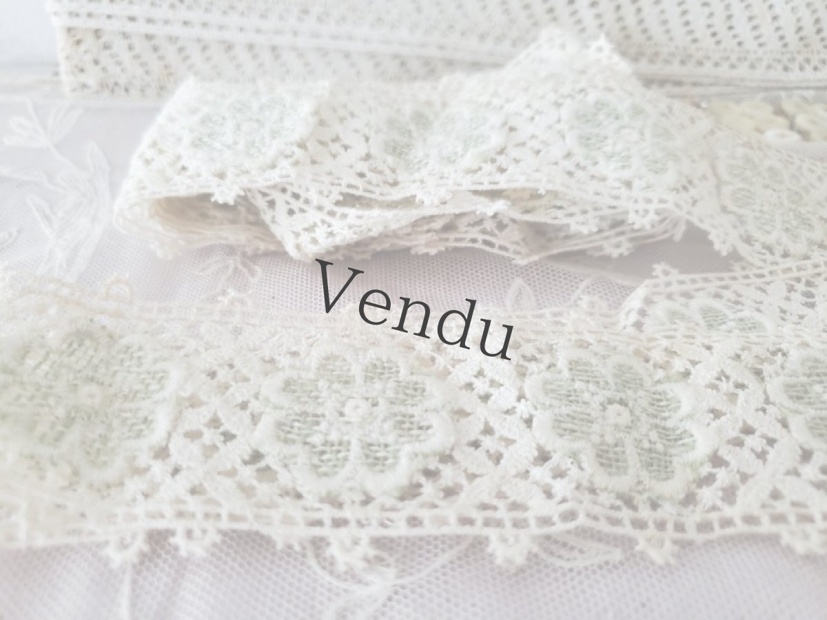 画像3: フランスヴィンテージ　ペールグリーンのお花レースブレード 202cm (3)