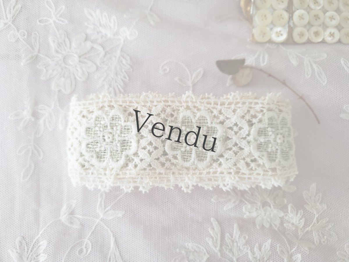 画像4: フランスヴィンテージ　ペールグリーンのお花レースブレード 202cm (4)