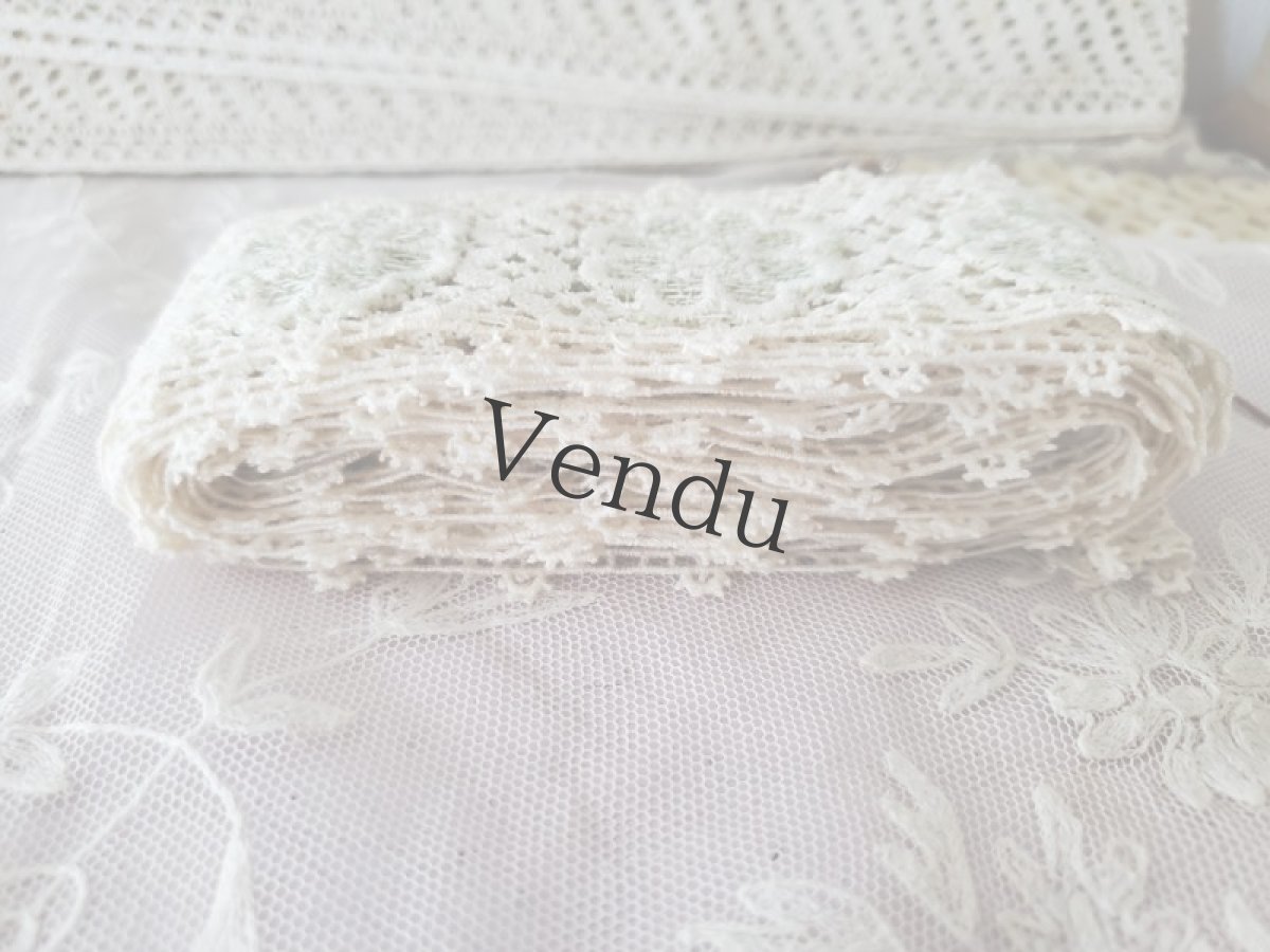 画像5: フランスヴィンテージ　ペールグリーンのお花レースブレード 202cm (5)