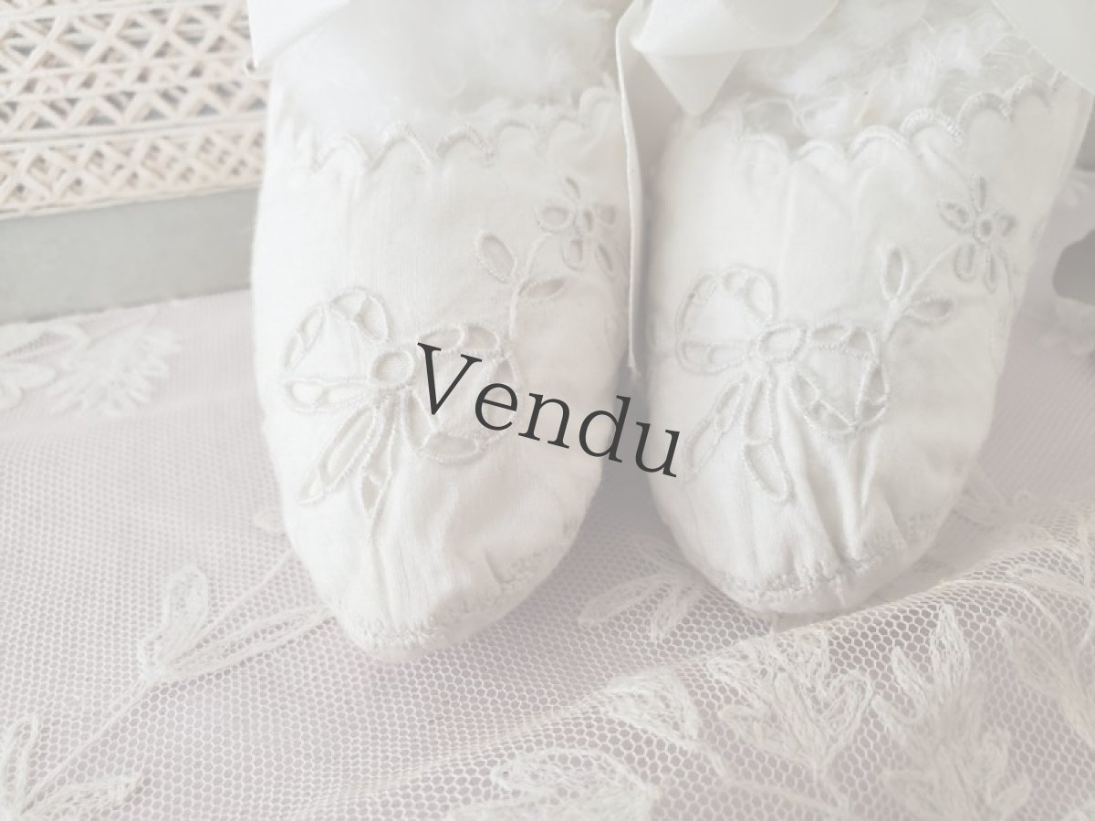 画像3: フランスアンティーク　カットワーク刺繍 べべのショーソン (3)