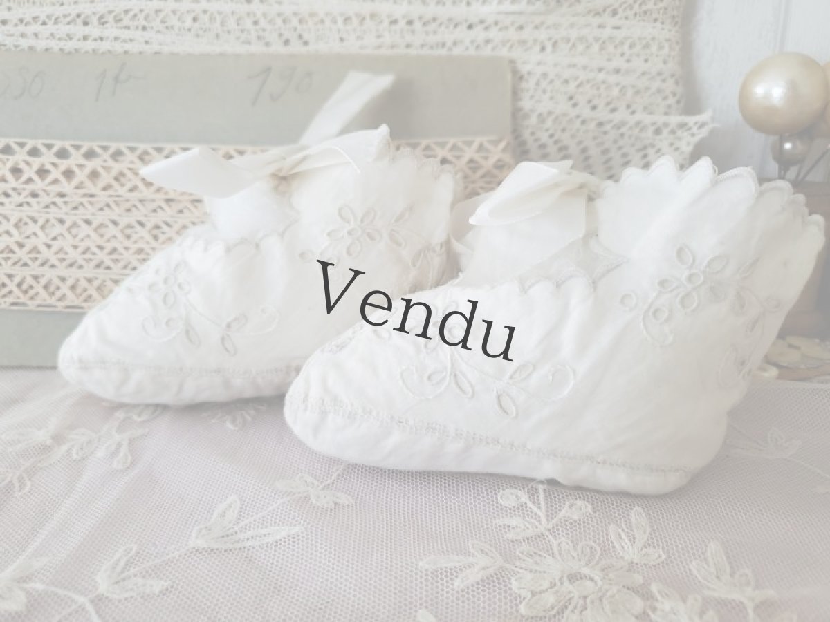 画像5: フランスアンティーク　カットワーク刺繍 べべのショーソン (5)