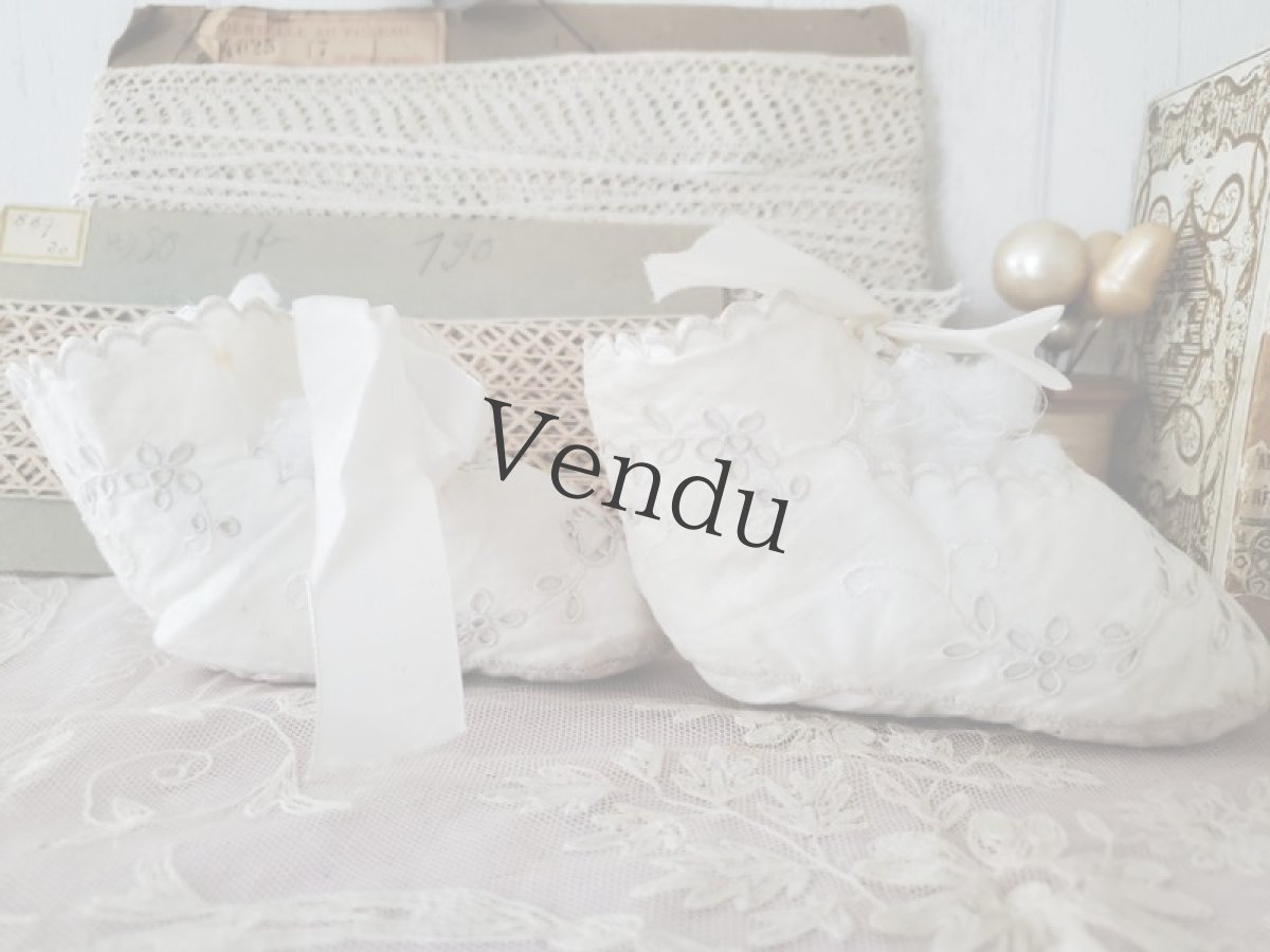 画像7: フランスアンティーク　カットワーク刺繍 べべのショーソン (7)