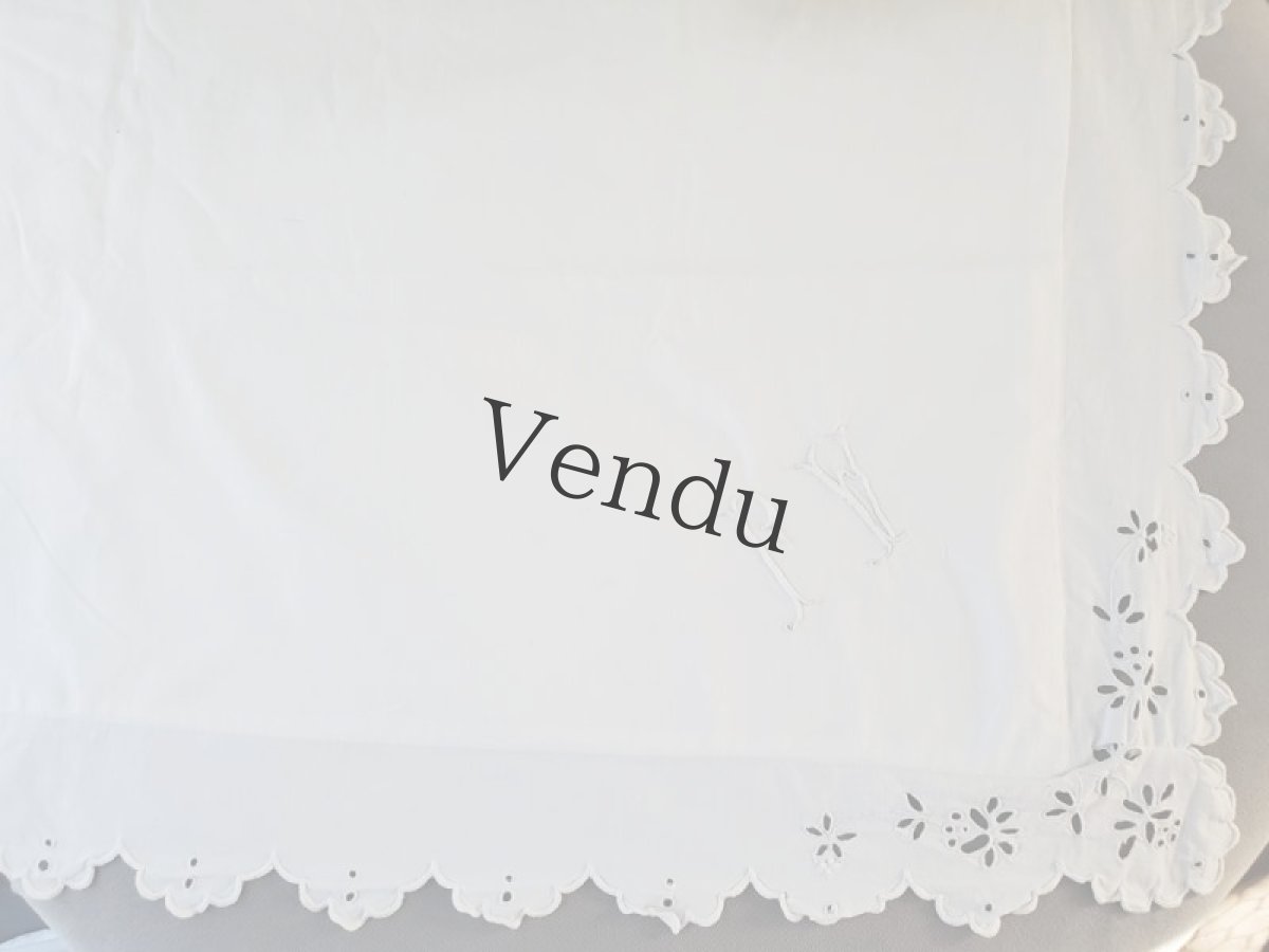 画像5: フランスアンティーク　モノグラム刺繍入りクッション（まくら）カバー (5)