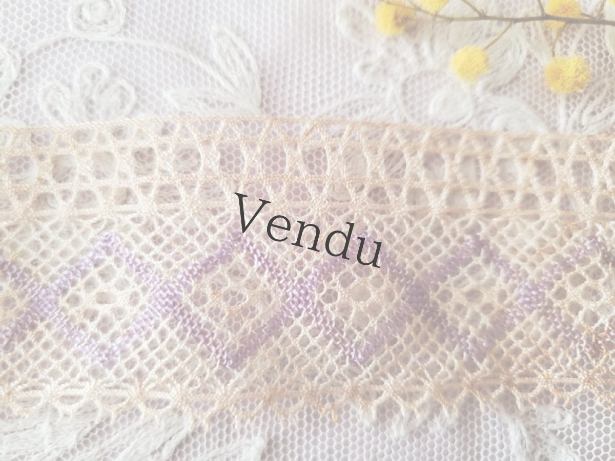 画像4: フランスヴィンテージ　スミレ色のダイヤ柄　ボビンレースブレード 207cm (4)