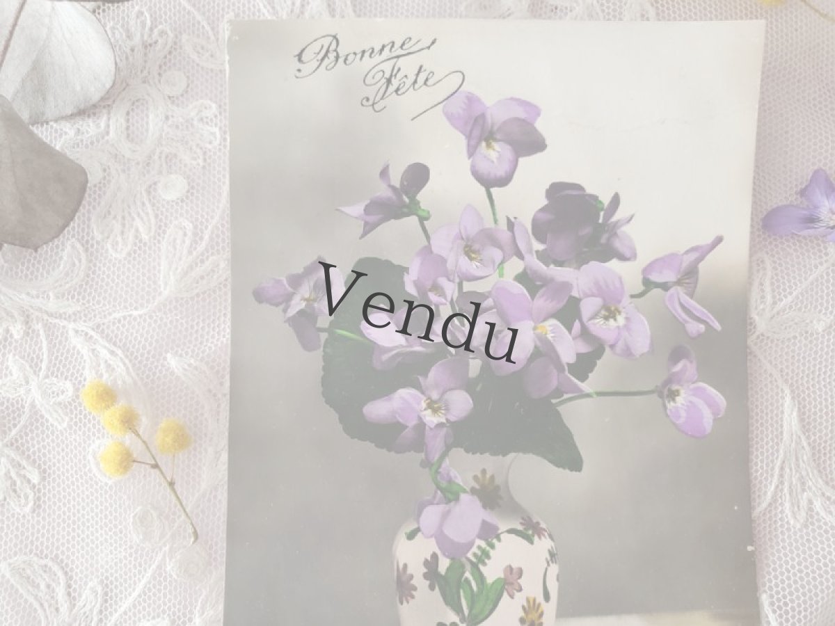 画像2: フランス 1900-40代 切手つきスミレのポストカード (2)