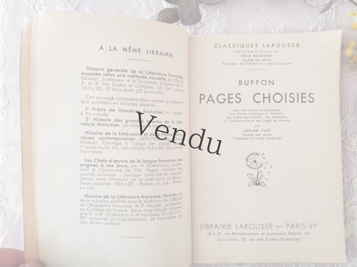 画像5: フランス 1934年 本　Buffon "Pages Choisies" - CLASSIQUES LAROUSSE _ Paris (5)