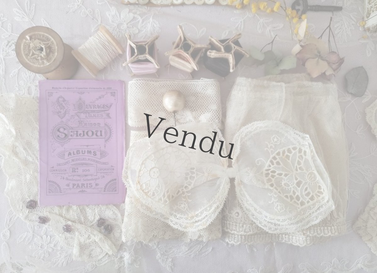 画像7: フランスアンティーク　水仙の刺繍　リボン (7)