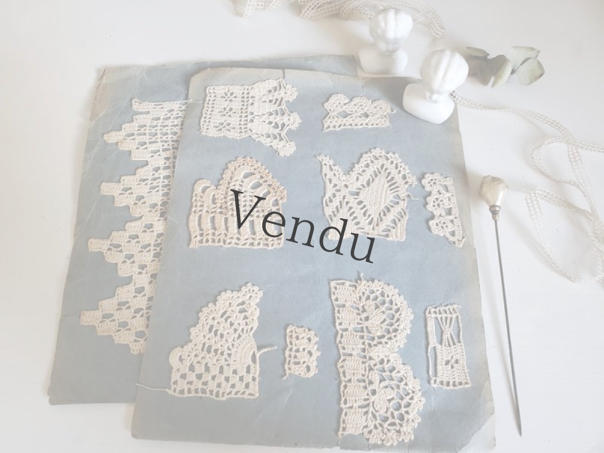 画像9: フランスアンティーク クロッシェレース見本帳２ページ (9)