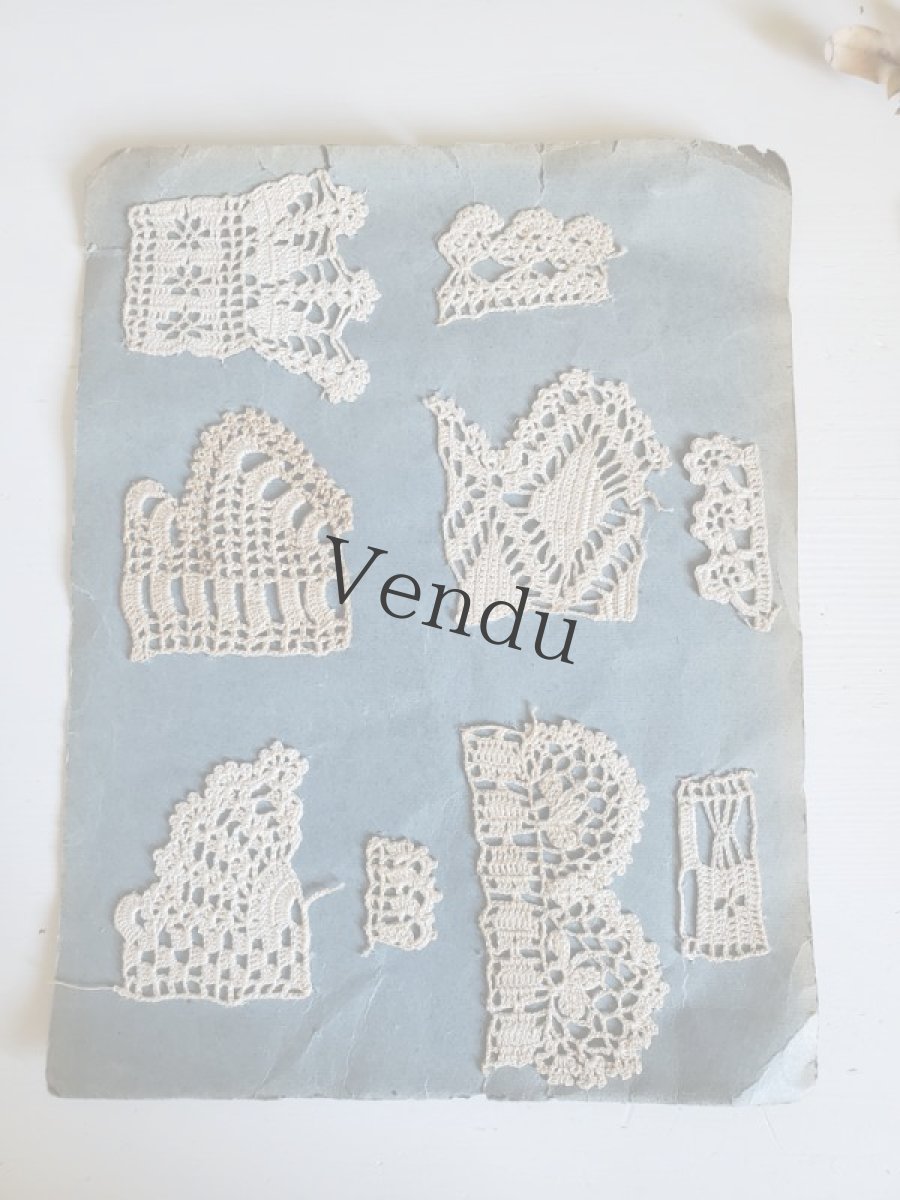 画像2: フランスアンティーク クロッシェレース見本帳２ページ (2)