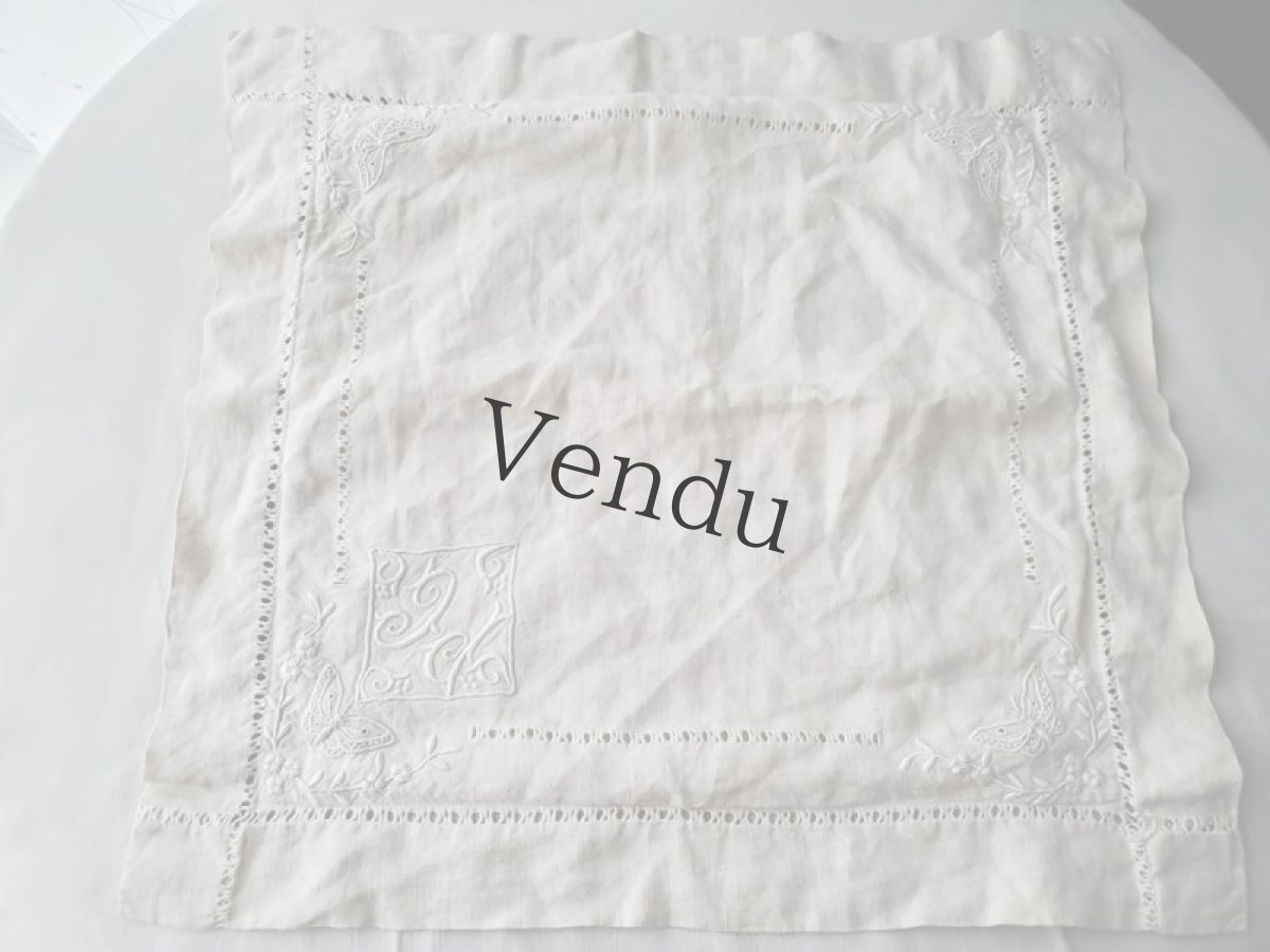 画像2: フランス蚤の市　モノグラム刺繍入りリネンのクッションカバー (2)