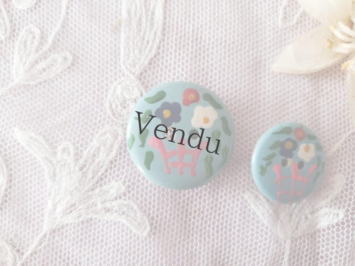 画像3: フランスヴィンテージ　手描きペイント木製ボタン 大小2個セット (3)